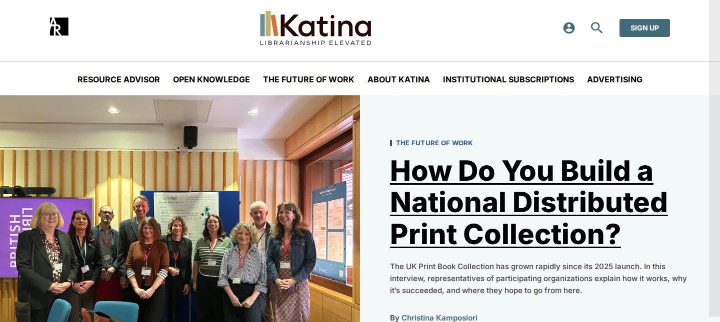Katina Magazine home page: centred logo, section navigation and a lead story with a large photograph beside the headline.