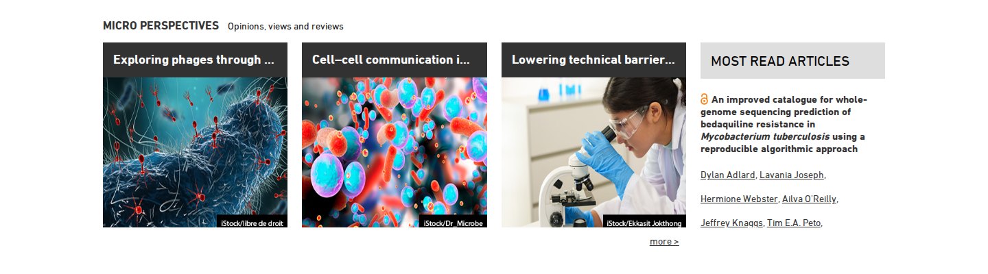 Micro Perspectives band: three image tiles beside a Most read articles list.